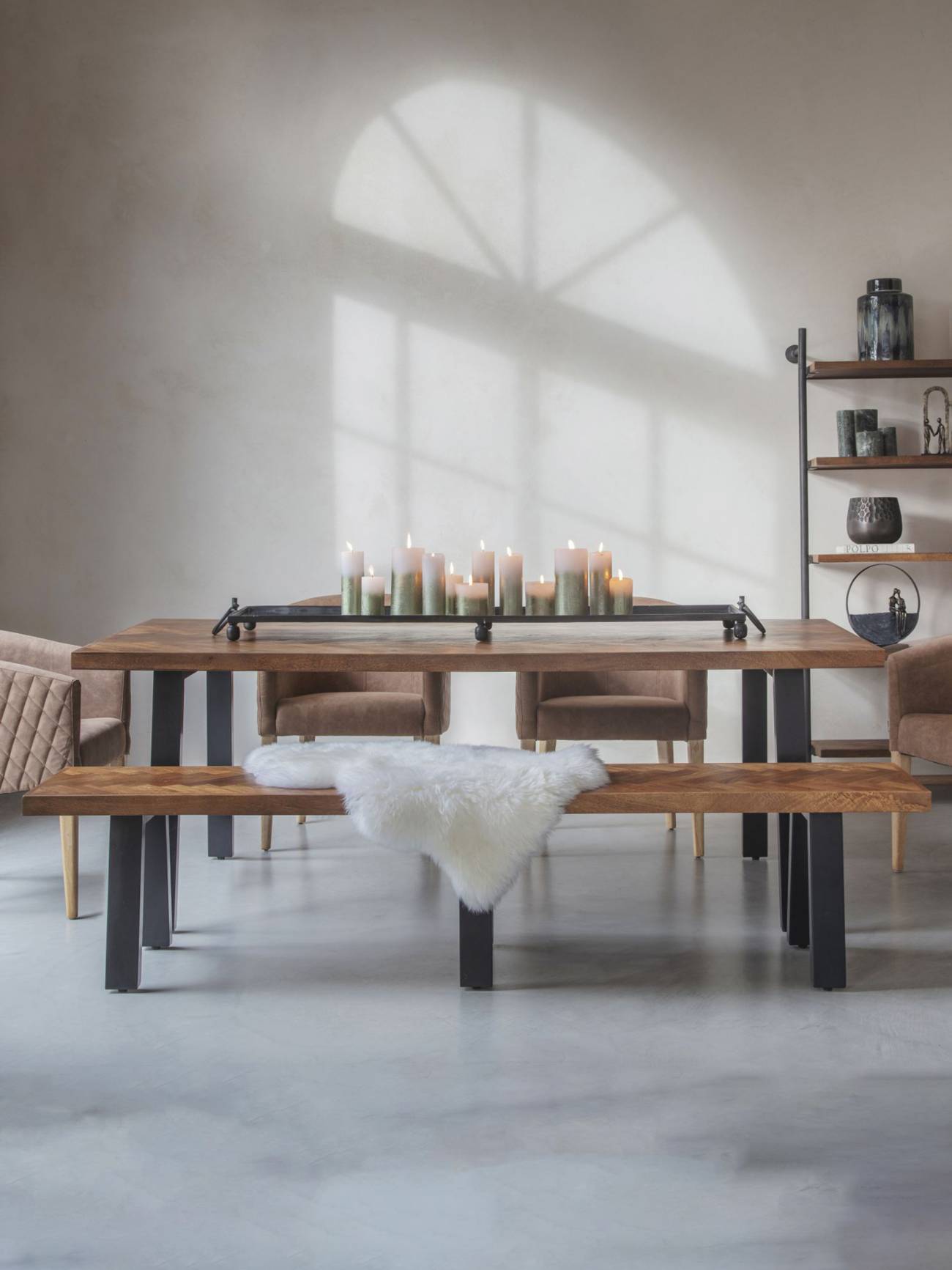 Burnham II Herringbone Wooden Dining Bench